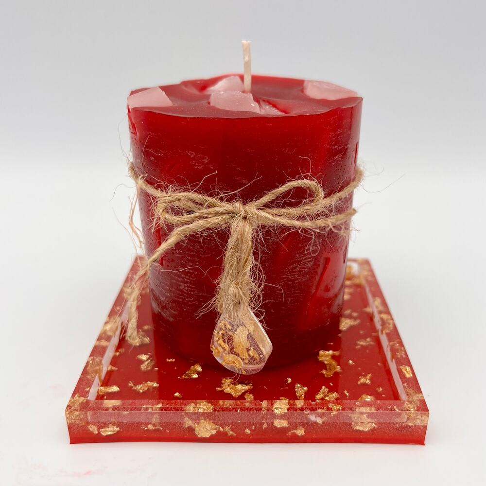 Handmade Candy Cane Scented Candle with Resin Coaster 10oz Red Holiday Cylinder